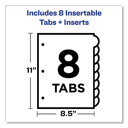 Avery Insertable Style Edge Tab Plastic Dividers, 8-Tab, 11 x 8.5, Translucent, 1 Set (11201)
