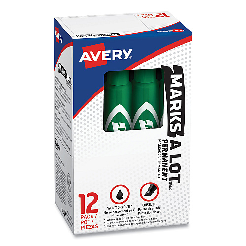 Avery MARKS A LOT Regular Desk-Style Permanent Marker, Broad Chisel Tip, Green, Dozen (7885) (07885)