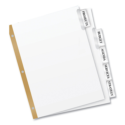 Avery Insertable Big Tab Dividers, 5-Tab, Double-Sided Gold Edge Reinforcing, 11 x 8.5, White, Clear Tabs, 1 Set (11122)