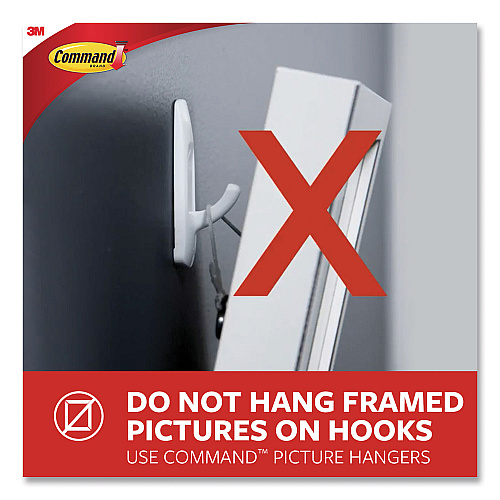Command General Purpose Wire Hooks, Large, Metal, White, 5 lb Capacity, 3 Hooks and 8 Strips/Pack (170693ES)