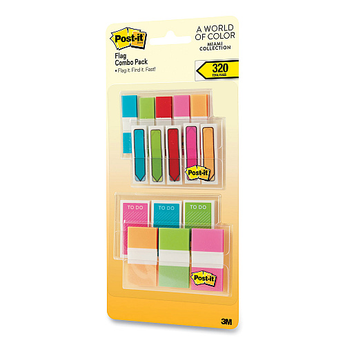 Post-it Standard and Arrow Flag Combo Pack, 0.47" and 0.94", Assorted Colors, 320/Pack (683XLM)