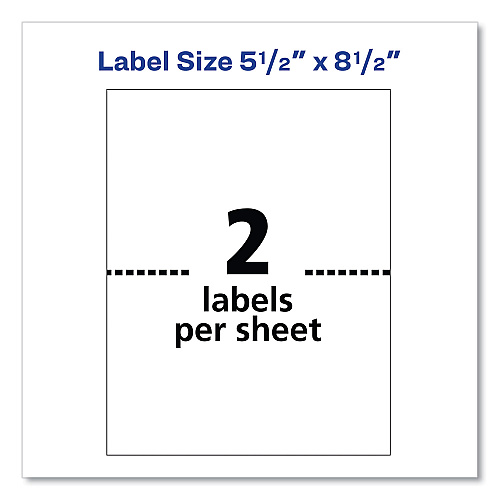 Avery Shipping Labels w/ TrueBlock Technology, Inkjet Printers, 5.5 x 8.5, White, 2/Sheet, 25 Sheets/Pack (8126)