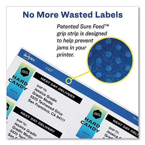 Avery Shipping Labels w/ TrueBlock Technology, Laser Printers, 2 x 4, White, 10/Sheet, 250 Sheets/Box (5963)
