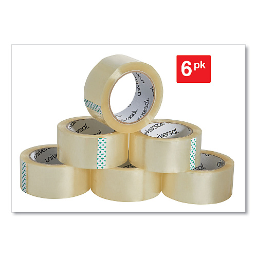 Universal Heavy-Duty Box Sealing Tape, 3" Core, 1.88" x 54.6 yds, Clear, 6/Pack (UNV93000)