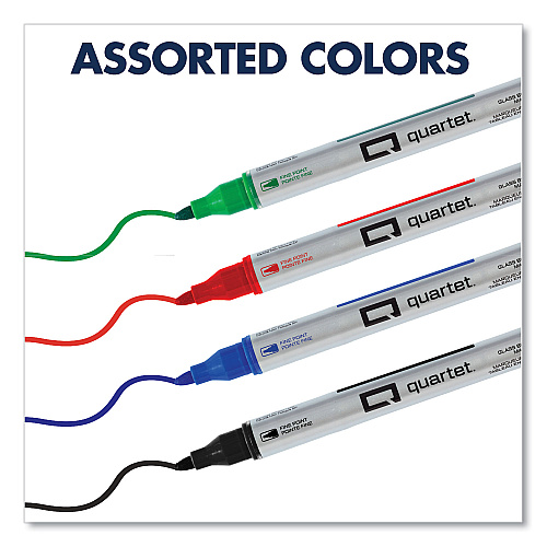 Quartet Premium Glass Board Dry Erase Marker, Fine Bullet Tip, Assorted Colors, 4/Pack (79555)