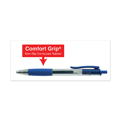 Universal Comfort Grip Gel Pen, Retractable, Medium 0.7 mm, Blue Ink, Clear/Blue Barrel, Dozen (UNV39913)