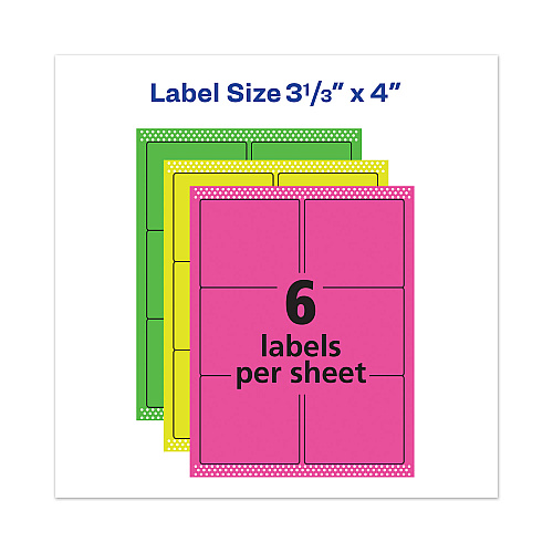 Avery High-Vis Removable Laser/Inkjet ID Labels w/ Sure Feed, 3.33 x 4, Neon, 72/PK (6482)
