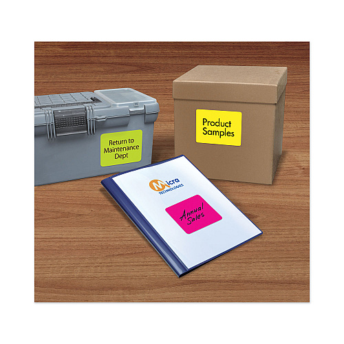 Avery High-Vis Removable Laser/Inkjet ID Labels w/ Sure Feed, 3.33 x 4, Neon, 72/PK (6482)
