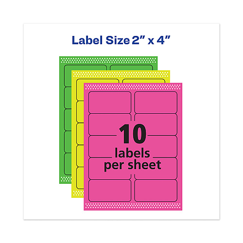 Avery High-Vis Removable Laser/Inkjet ID Labels, 2 x 4, Asst. Neon, 120/Pack (6481)