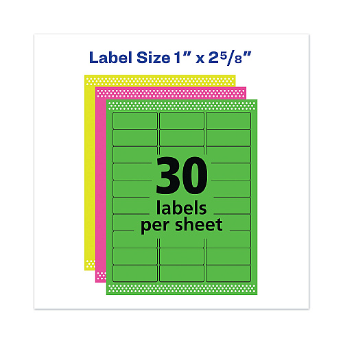 Avery High-Visibility Permanent Laser ID Labels, 1 x 2.63, Asst. Neon, 450/Pack (5979)