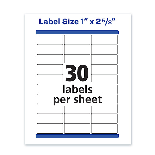 Avery Waterproof Address Labels with TrueBlock and Sure Feed, Laser Printers, 1 x 2.63, White, 30/Sheet, 50 Sheets/Pack (5520)