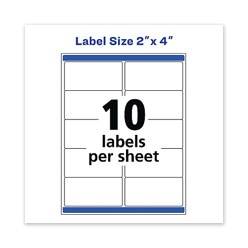Avery Waterproof Shipping Labels with TrueBlock and Sure Feed, Laser Printers, 2 x 4, White, 10/Sheet, 50 Sheets/Pack (5523)