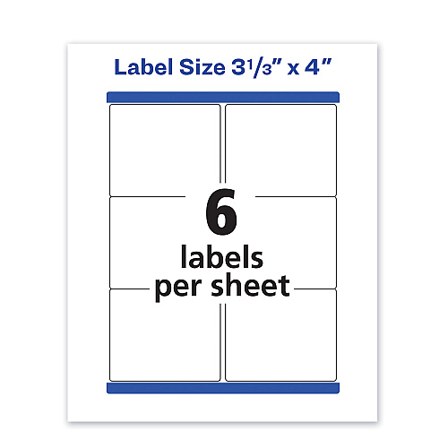 Avery Waterproof Shipping Labels with TrueBlock and Sure Feed, Laser Printers, 3.33 x 4, White, 6/Sheet, 50 Sheets/Pack (5524)