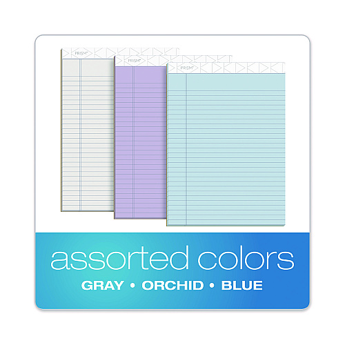 TOPS Prism + Colored Writing Pads, Wide/Legal Rule, 50 Assorted Pastel-Color 8.5 x 11.75 Sheets, 6/Pack (63116)