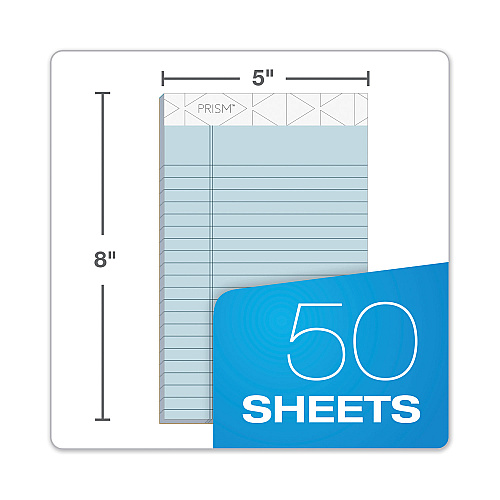 TOPS Prism + Colored Writing Pads, Narrow Rule, 50 Pastel Blue 5 x 8 Sheets, 12/Pack (63020)