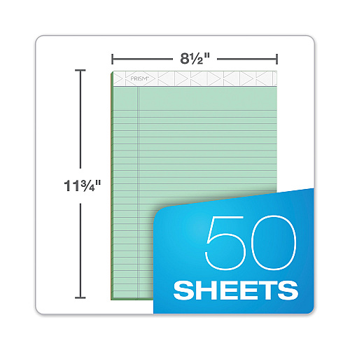TOPS Prism + Colored Writing Pads, Wide/Legal Rule, 50 Pastel Green 8.5 x 11.75 Sheets, 12/Pack (63190)