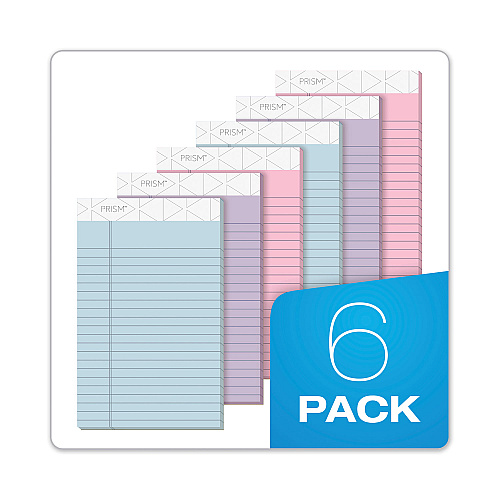 TOPS Prism + Colored Writing Pads, Narrow Rule, 50 Assorted Pastel-Color 5 x 8 Sheets, 6/Pack (63016)