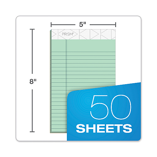TOPS Prism + Colored Writing Pads, Narrow Rule, 50 Pastel Green 5 x 8 Sheets, 12/Pack (63090)