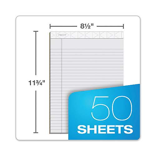 TOPS Prism + Colored Writing Pads, Wide/Legal Rule, 50 Pastel Gray 8.5 x 11.75 Sheets, 12/Pack (63160)