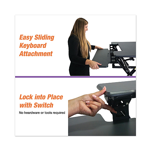 Victor High Rise Height Adjustable Standing Desk with Keyboard Tray, 36" x 31.25" x 5.25" to 20", Gray/Black (DCX760G)