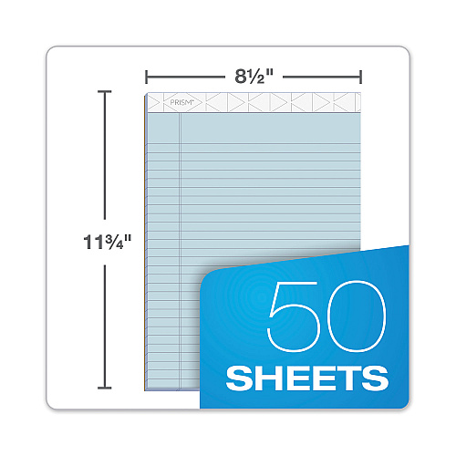 TOPS Prism + Colored Writing Pads, Wide/Legal Rule, 50 Pastel Blue 8.5 x 11.75 Sheets, 12/Pack (63120)