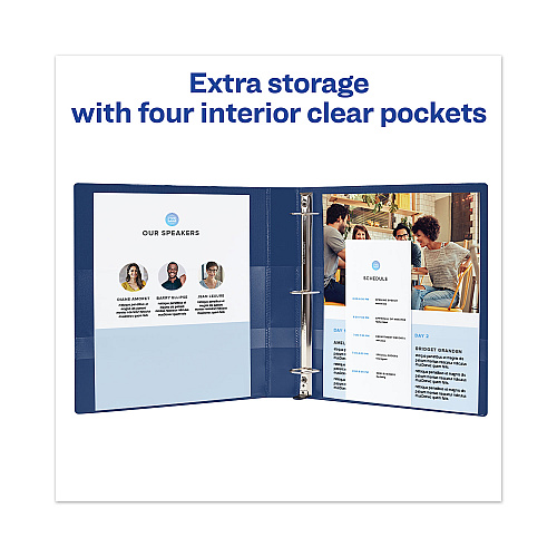 Avery Heavy-Duty View Binder with DuraHinge and One Touch EZD Rings, 3 Rings, 1" Capacity, 11 x 8.5, Navy Blue (79809)