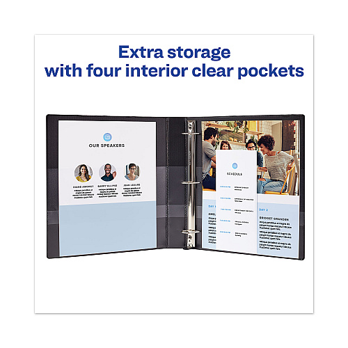 Avery Heavy-Duty View Binder with DuraHinge and One Touch EZD Rings, 3 Rings, 1" Capacity, 11 x 8.5, Black (79699)