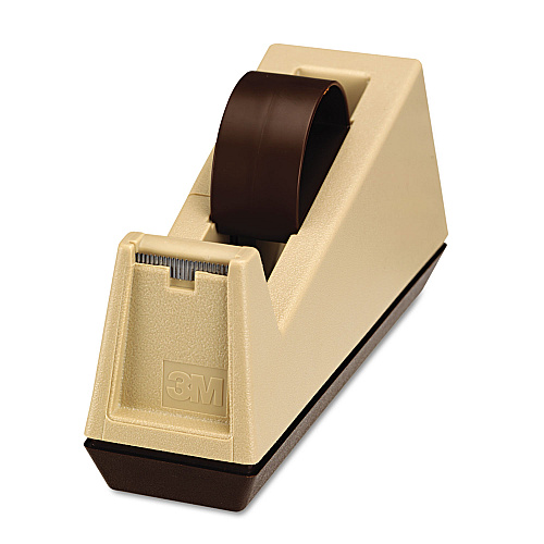 Scotch Heavy-Duty Weighted Desktop Tape Dispenser, 3" Core, Plastic, Putty/Brown (C25)