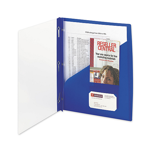 Smead Clear Front Poly Report Cover, Double-Prong Fastener, 0.5" Capacity, 8.5 x 11, Clear/Blue, 5/Pack (86011)