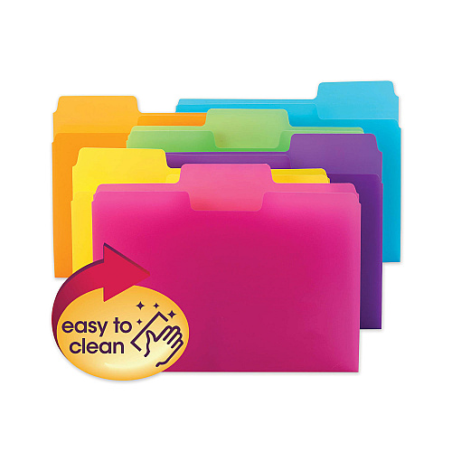 Smead SuperTab Top Tab File Folders, 1/3-Cut Tabs: Assorted, Letter Size, 0.75" Expansion, Polypropylene, 18/Pack (10515)