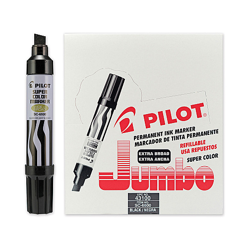 Pilot Super Color Refillable Permanent Marker, Extra-Broad Chisel Tip, Black (43100BLK)