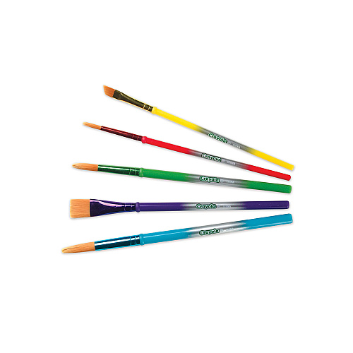 Crayola Arts and Craft Brush Set, Assorted Sizes, Natural Hair, Angled, Flat, Round, 5/Set (053506)