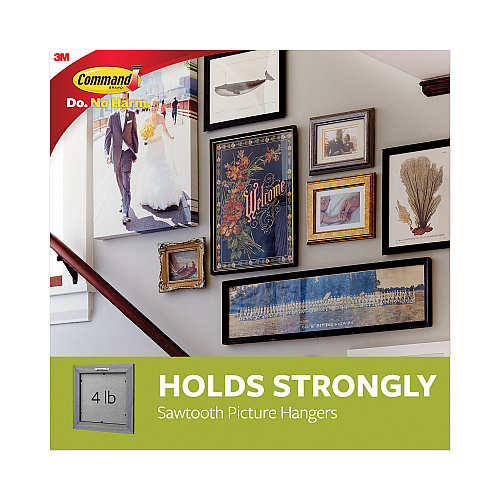 Command Sawtooth Picture Hanger Value Pack, Large, Plastic, White, 5 lb Capacity, 3 Hooks and 6 Strips/Pack (70005152858)