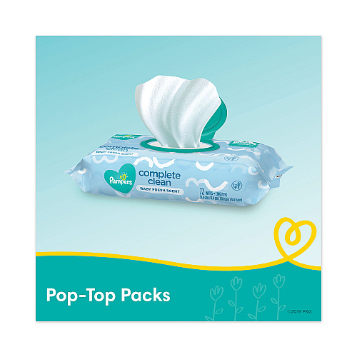 Pampers Complete Clean Baby Wipes, 1-Ply, Baby Fresh, 7 x 6.8, White, 72 Wipes/Pack, 8 Packs/Carton (75536)