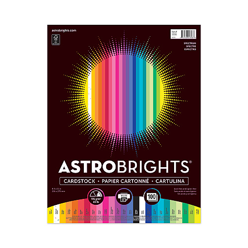 Astrobrights Color Cardstock, 65 lb Cover Weight, 8.5 x 11, Assorted Colors, 100/Pack (91398)