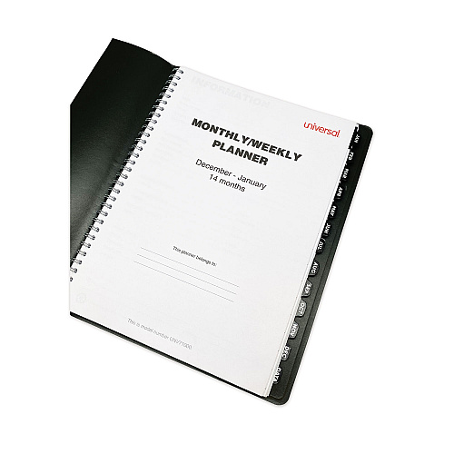Universal Weekly Planner, 11 x 8, Black Cover, 14-Month: Dec 2025 to Jan 2027 (71000)