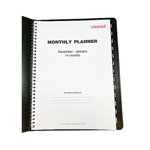 Universal Monthly Planner, 11 x 8, Black Cover, 14-Month: Dec 2025 to Jan 2027 (71001)