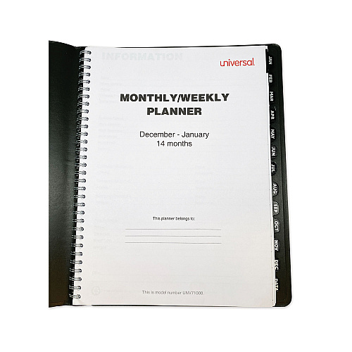 Universal Weekly Planner, 11 x 8, Black Cover, 14-Month: Dec 2025 to Jan 2027 (71000)