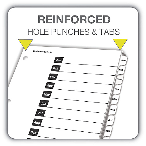 Cardinal OneStep Printable Table of Contents and Dividers, 12-Tab, Jan. to Dec., 11 x 8.5, White, White Tabs, 1 Set 12 x Divider(s) - Printed Tab(s) - Month - Jan-Dec - 12 Tab(s)/Set - 9" Divider Width x 11" Divider Length - Letter - 8.50" Width x (60313)