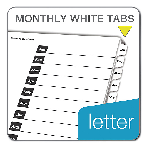 Cardinal OneStep Printable Table of Contents and Dividers, 12-Tab, Jan. to Dec., 11 x 8.5, White, White Tabs, 1 Set 12 x Divider(s) - Printed Tab(s) - Month - Jan-Dec - 12 Tab(s)/Set - 9" Divider Width x 11" Divider Length - Letter - 8.50" Width x (60313)