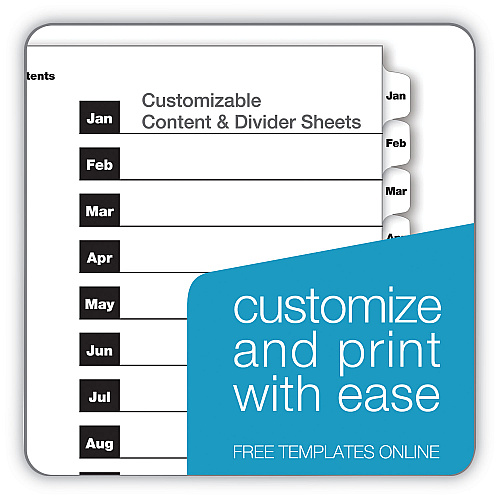 Cardinal OneStep Printable Table of Contents and Dividers, 12-Tab, Jan. to Dec., 11 x 8.5, White, White Tabs, 1 Set 12 x Divider(s) - Printed Tab(s) - Month - Jan-Dec - 12 Tab(s)/Set - 9" Divider Width x 11" Divider Length - Letter - 8.50" Width x (60313)