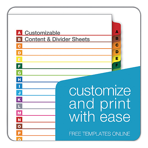 Cardinal OneStep Printable Table of Contents and Dividers, 26-Tab, A to Z, 11 x 8.5, White, Assorted Tabs, 1 Set (60218)