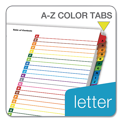 Cardinal OneStep Printable Table of Contents and Dividers, 26-Tab, A to Z, 11 x 8.5, White, Assorted Tabs, 1 Set (60218)