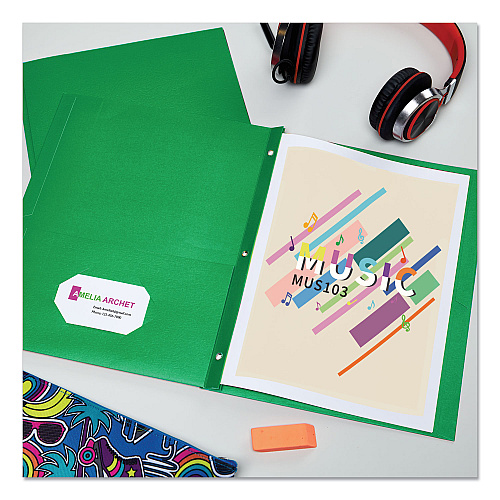 Avery Two-Pocket Folder, Prong Fastener, 0.5" Capacity, 11 x 8.5, Green, 25/Box (47977)