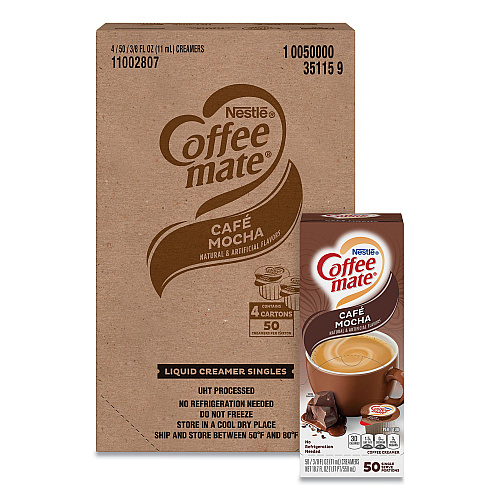 Coffee-mate Liquid Coffee Creamer, Cafe Mocha, 0.38 oz Mini Cups, 50/Box, 4 Boxes/Carton, 200 Total/Carton (35115CT)