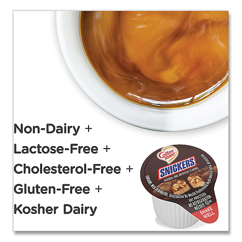 Coffee-mate Liquid Coffee Creamer, Snickers, 0.38 oz Mini Cups, 50 Cups/Box (61425BX)