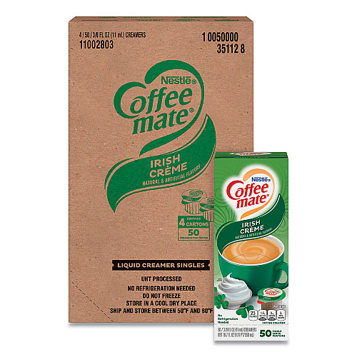 Coffee-mate Liquid Coffee Creamer, Irish Creme, 0.38 oz Mini Cups, 50/Box, 4 Boxes/Carton, 200 Total/Carton (35112CT)