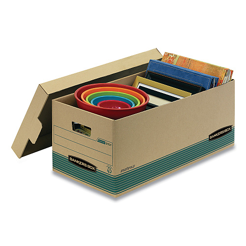 Bankers Box STOR/FILE Medium-Duty 100% Recycled Storage Boxes, Letter Files, 12.88" x 25.38" x 10.25", Kraft/Green, 12/Carton (1270101)