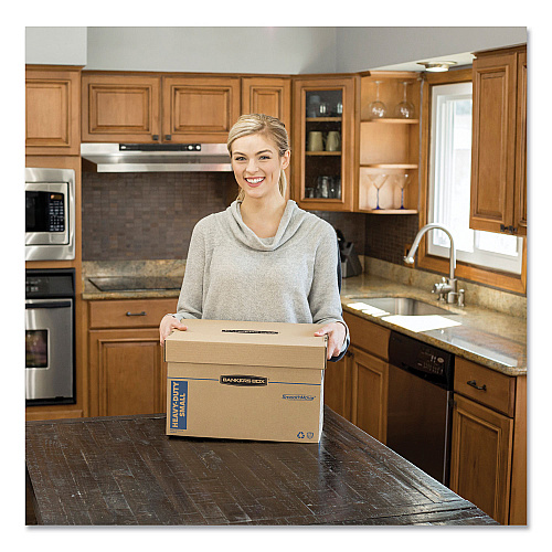 Bankers Box SmoothMove Maximum Strength Moving Boxes, Half Slotted Container (HSC), Medium, 12.25" x 18.5" x 12", Brown/Blue, 8/Pack (7710301)
