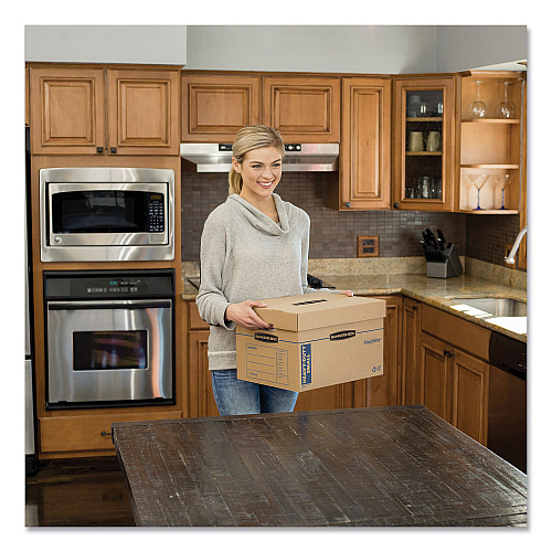 Bankers Box SmoothMove Maximum Strength Moving Boxes, Half Slotted Container (HSC), Small, 15" x 15" x 12", Brown/Blue, 8/Pack (7710201)